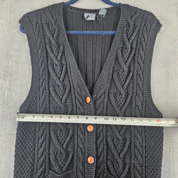 Vintage Lizwear Chunky Cable Knit Sweater Vest Black 90s Preppy Cottagecore M - Picture 4 of 6